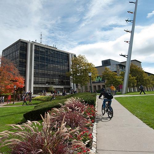 A photo of the campus looking from Fifth Avenue