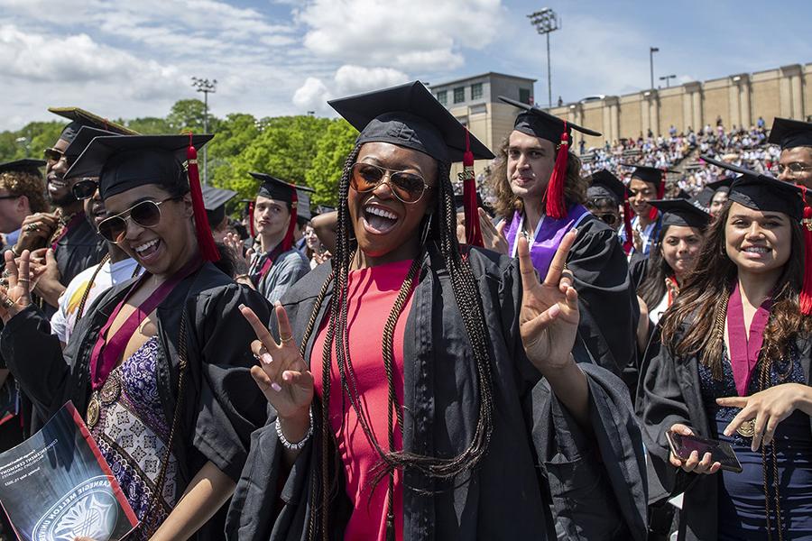 A photo of a student at the 2022 commencement ceremony